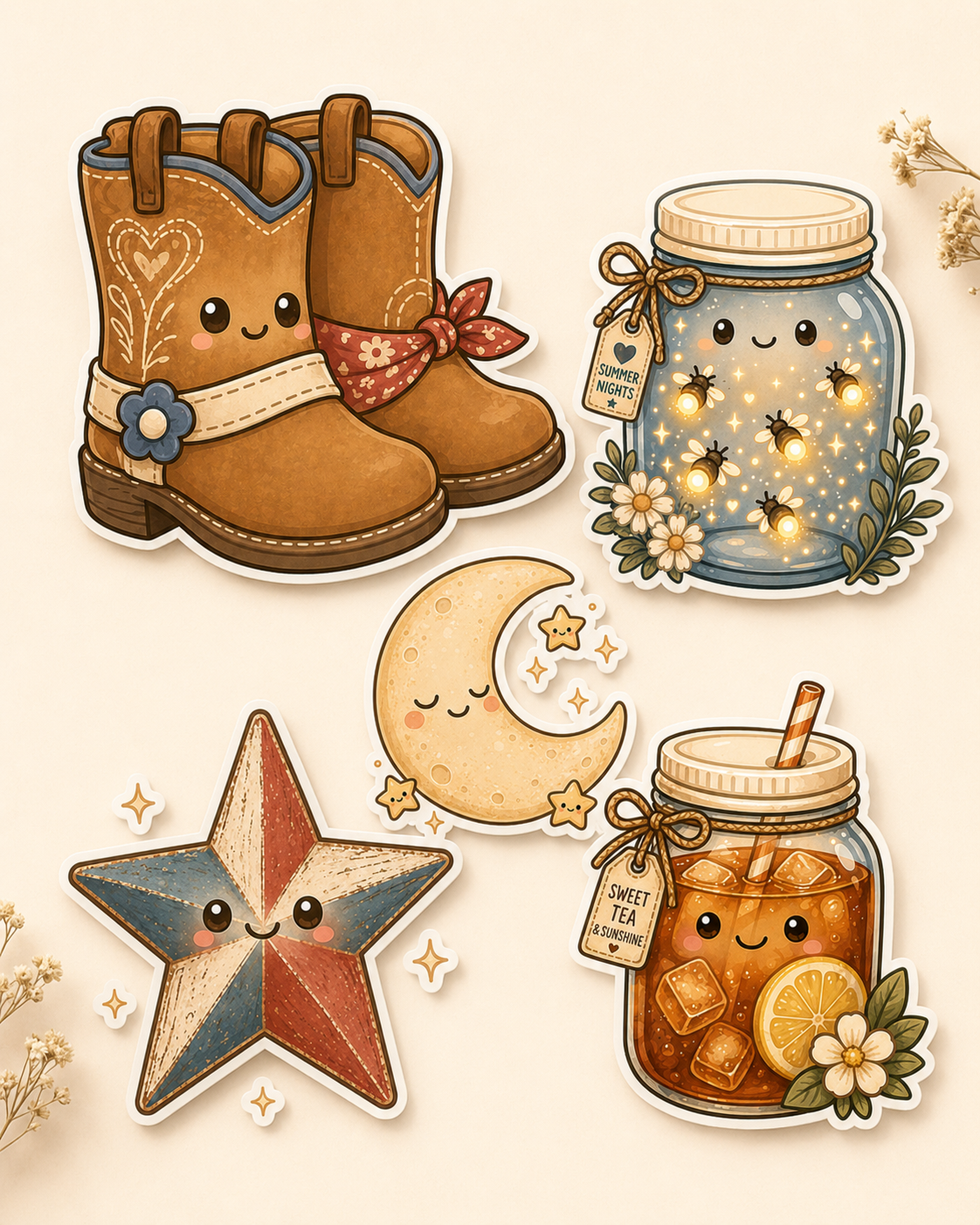 Backyard Summer Nights – Waterproof Vinyl Die Cut Sticker Pack (July Collection)