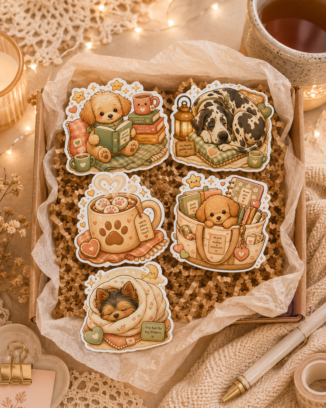 Pawprints & Snuggles – Waterproof Die Cut Sticker Collection