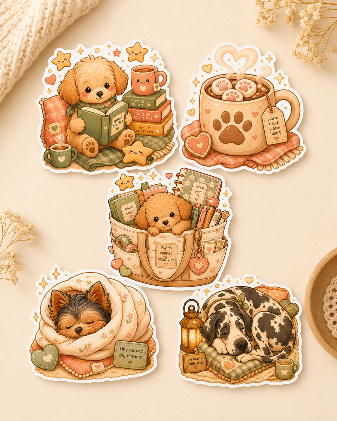 Pawprints & Snuggles – Waterproof Die Cut Sticker Collection